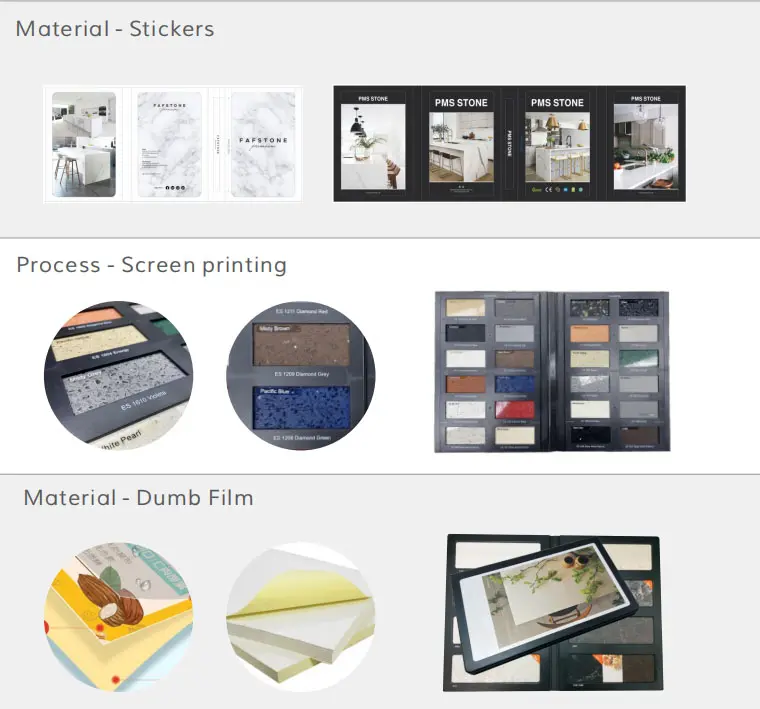 folding stone sample book quartz material and process close up