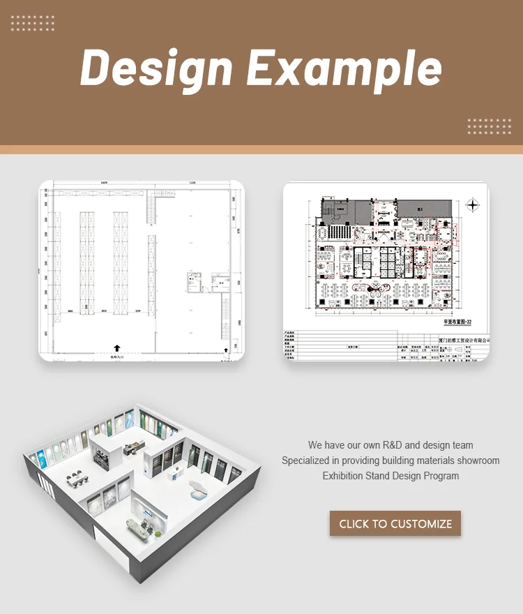 KERRY DISPLAY showroom design example - vertical tile display rack and porcelain ceramic sample layout for tile showrooms and distributors