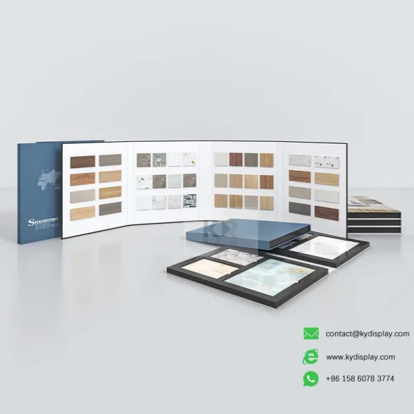 folding stone sample book fully open tri fold tile samples display