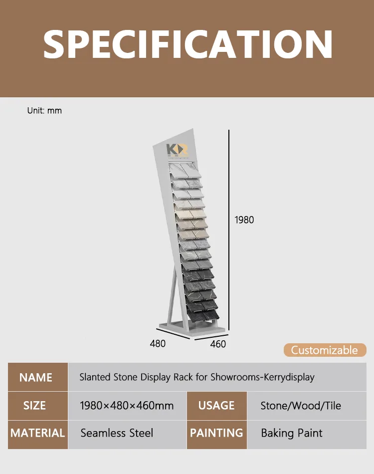 slanted stone display rack technical specification sheet Kerry DISPLAY