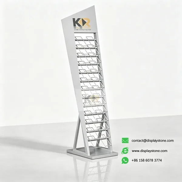 slanted stone display rack white empty Kerry DISPLAY