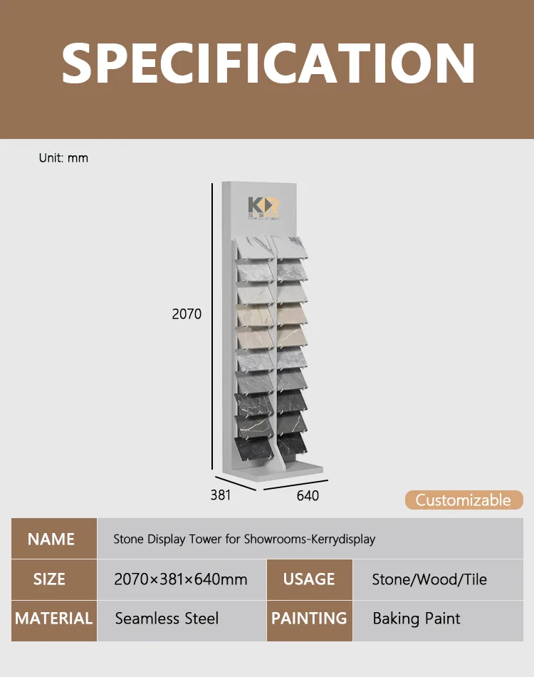 stone display tower technical specification sheet stone sample display rack Kerry DISPLAY