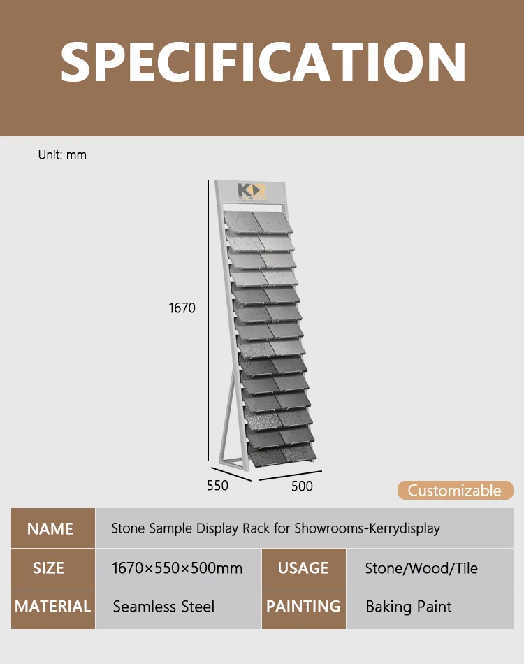 stone sample display rack technical specification sheet Kerry DISPLAY