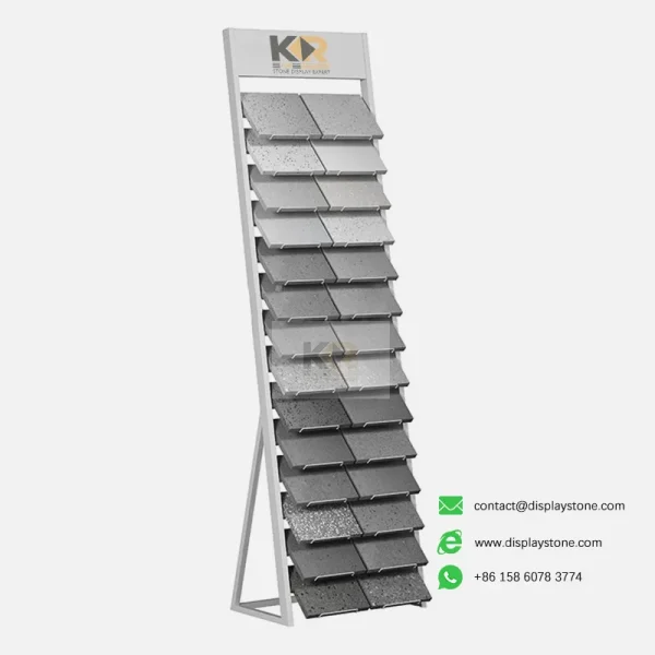 stone sample display rack white with stone samples Kerry DISPLAY