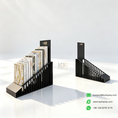 tabletop stone display rack black front view