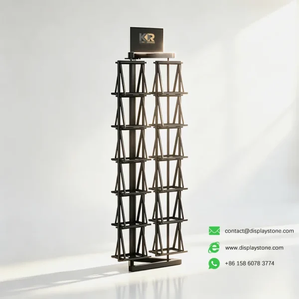 a frame stone display tower for showrooms black empty view
