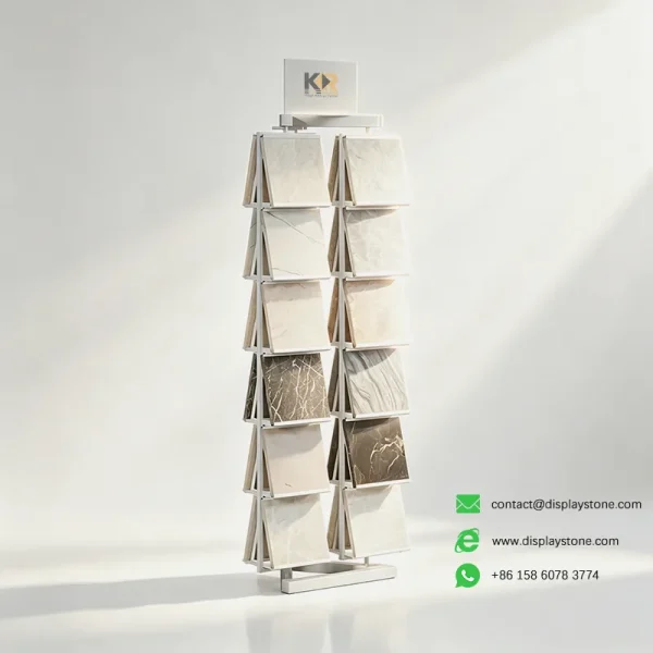 a frame stone display tower for showrooms white samples view
