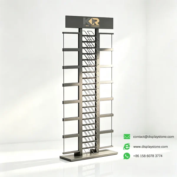 combination stone display rack for showrooms grey empty view