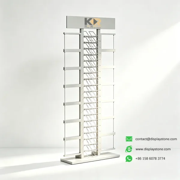 combination stone display rack for showrooms white empty view