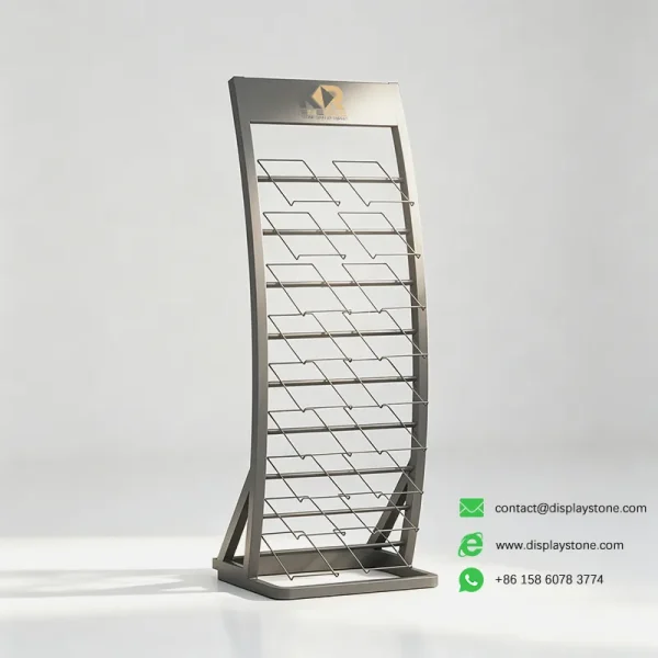 Curved Stone Display Stand For Showrooms Grey Empty curved stone display stand for showrooms grey empty view