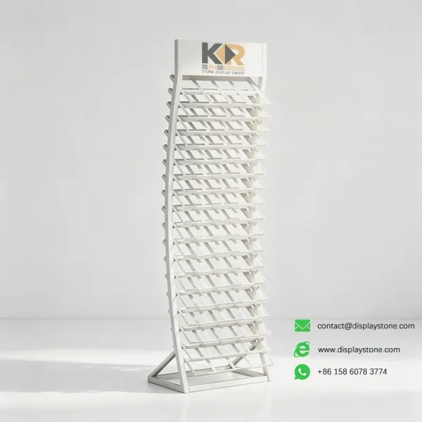high capacity stone display rack white empty view