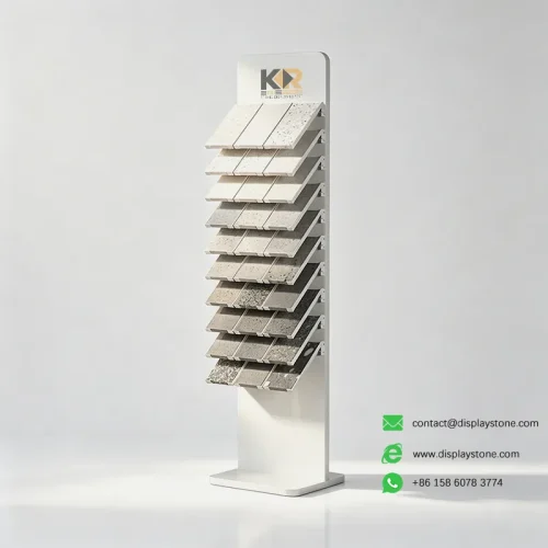 leaning stone display rack white samples view