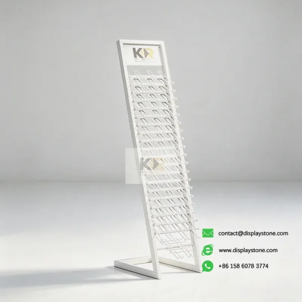 slanted vertical stone display rack for showrooms white empty view