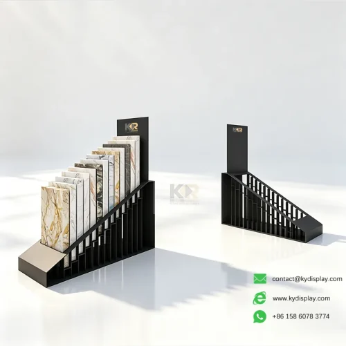 tabletop stone display rack black front view