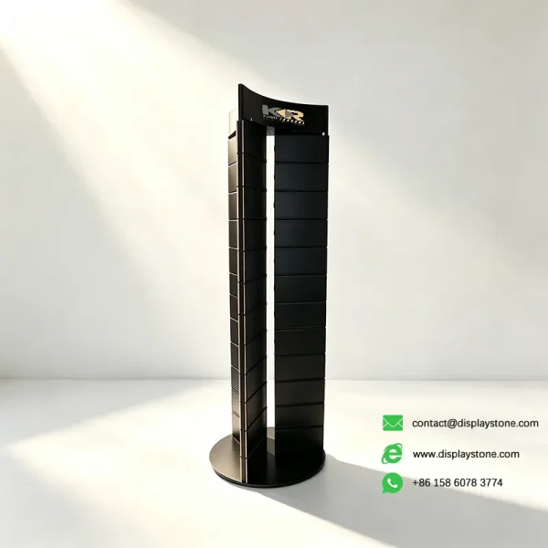 revolving mosaic display rack black empty 2 view