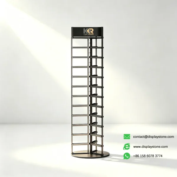revolving mosaic display rack black empty view