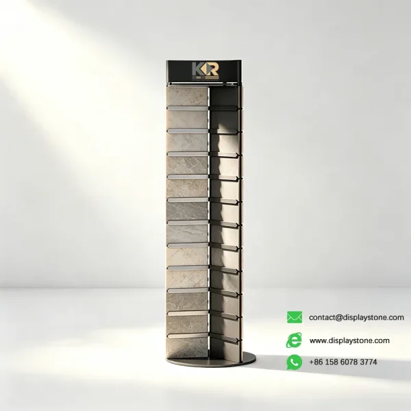revolving mosaic display rack black samples 2 view