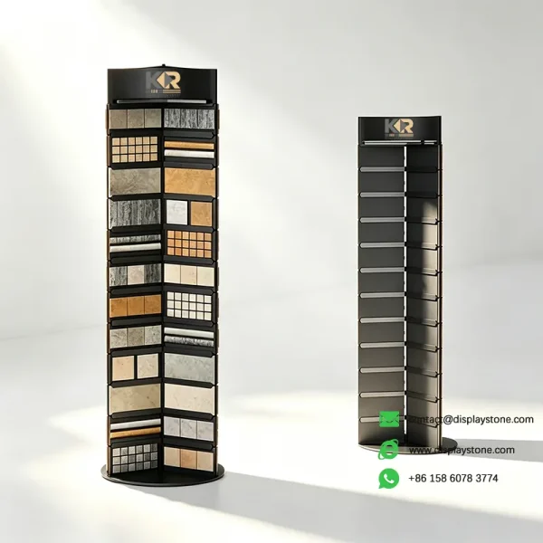 revolving mosaic display rack black samples 3 view