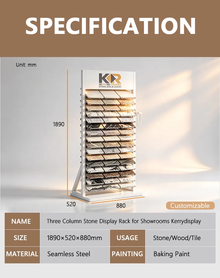 three column stone display rack description specifications